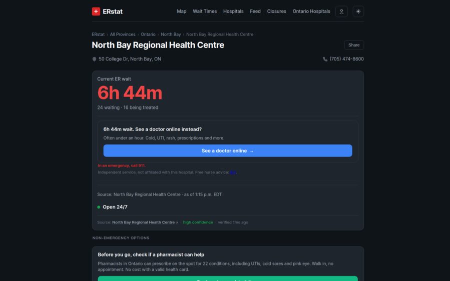 Screenshot of ERstat.ca